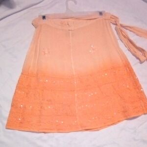 Chic Two Toned Embroided Wrap Around Orange Skirt